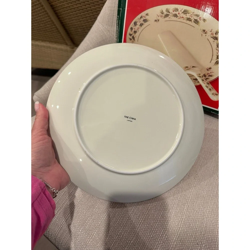 Christmas Holiday Porcelain Cake Plate & Server Cookie Plate Japan